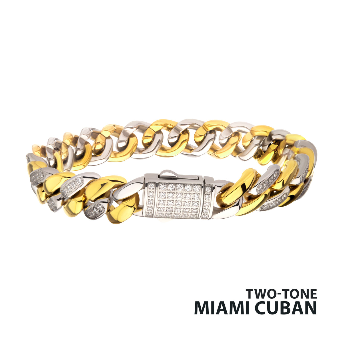 12mm Two-Tone CZ Miami Cuban Bracelet