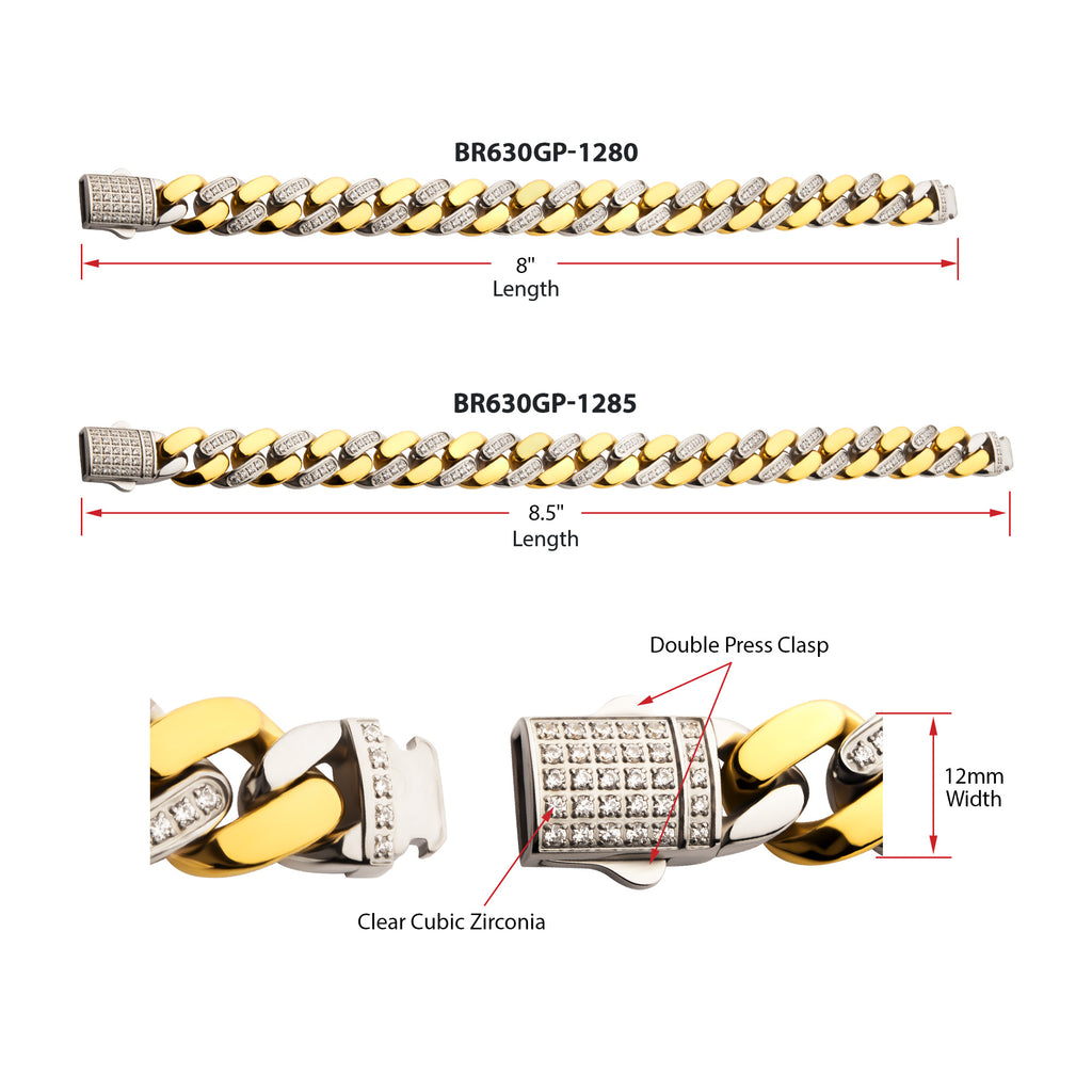 12mm Two-Tone CZ Miami Cuban Bracelet