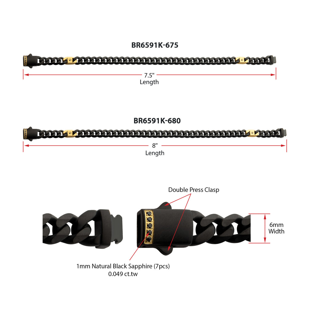 Matte 6mm Black Sapphire Miami Cuban Bracelet