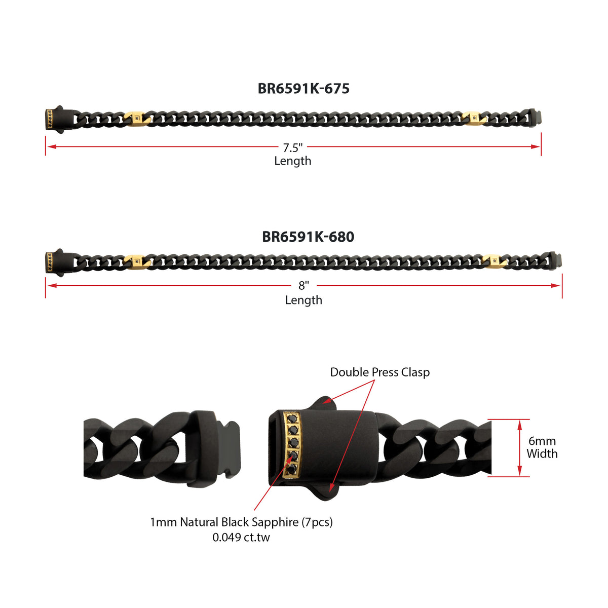 Matte 6mm Black Sapphire Miami Cuban Bracelet