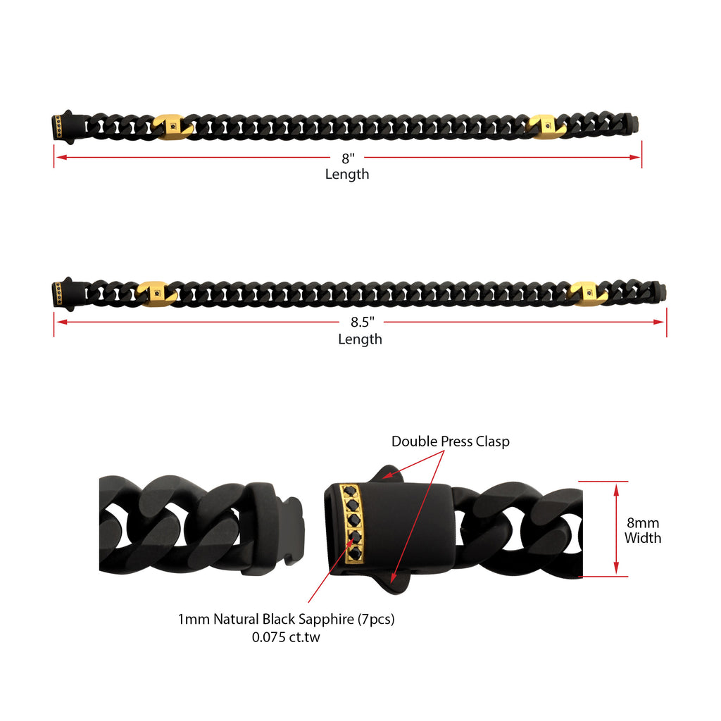 8mm Black Sapphire Miami Cuban Bracelet