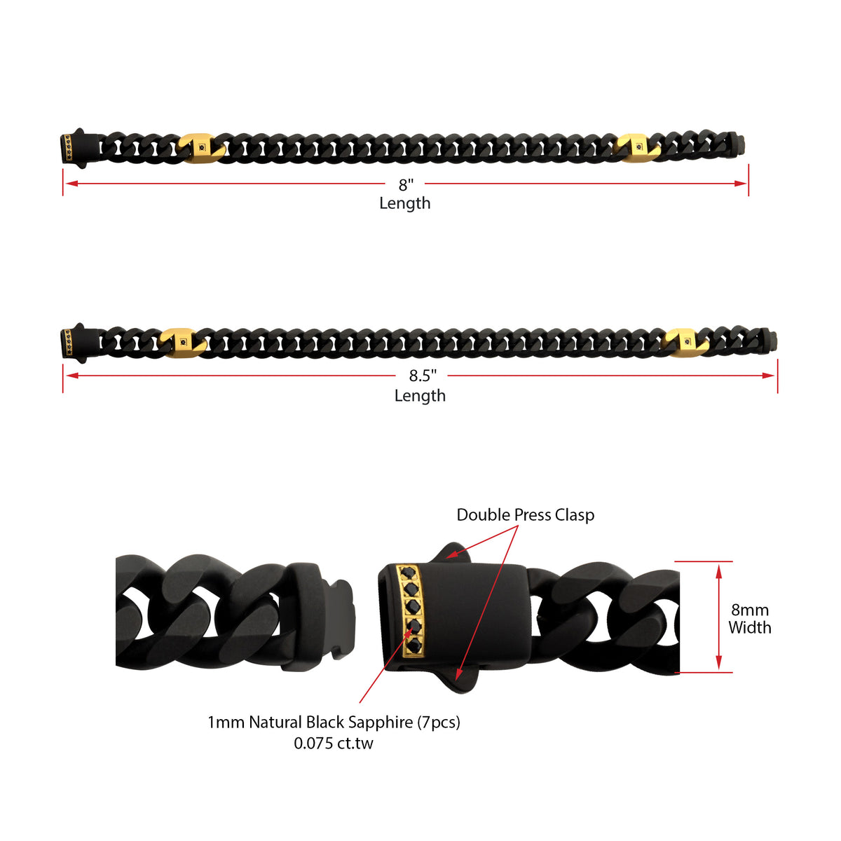 8mm Black Sapphire Miami Cuban Bracelet