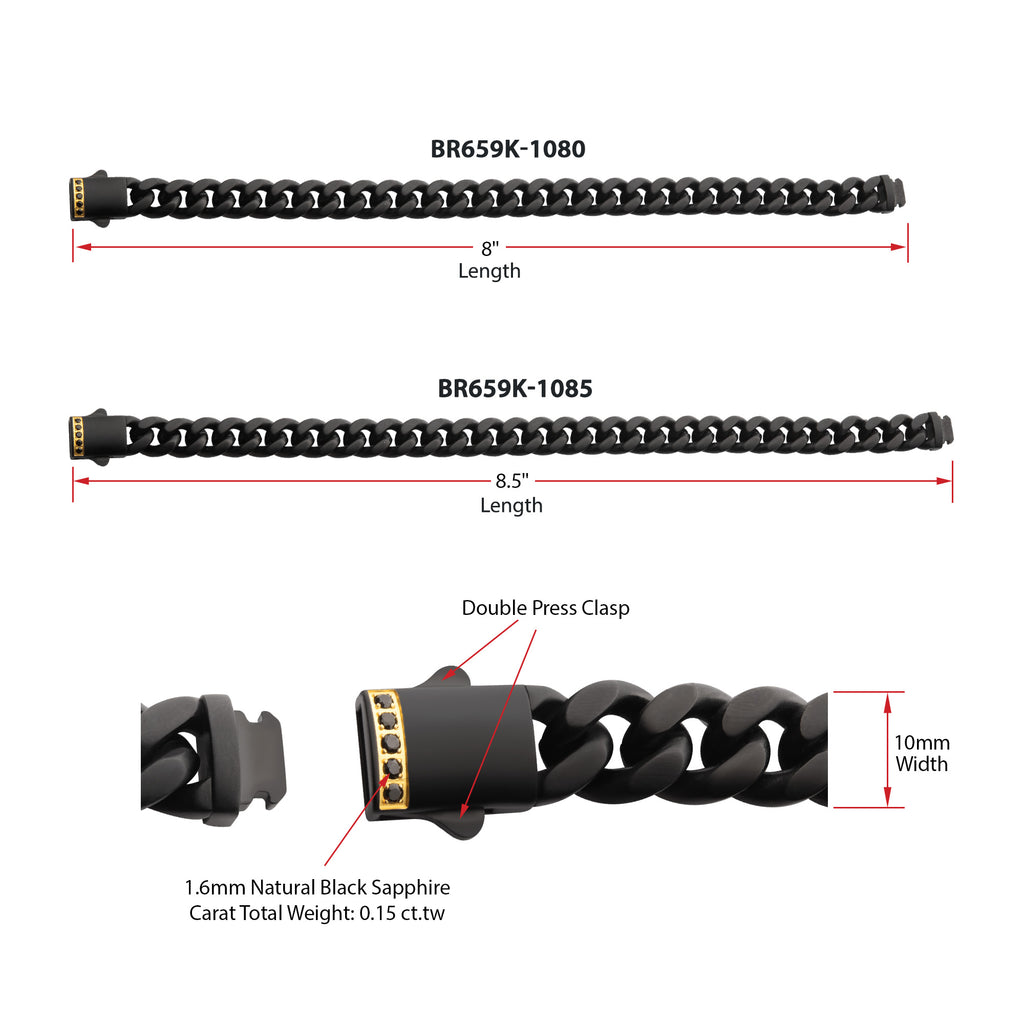 10mm Black Sapphire Miami Cuban Bracelet