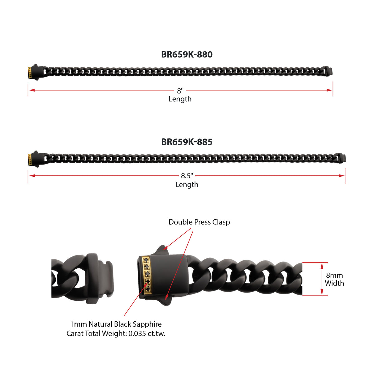 Matte 8mm Black Sapphire Miami Cuban Bracelet