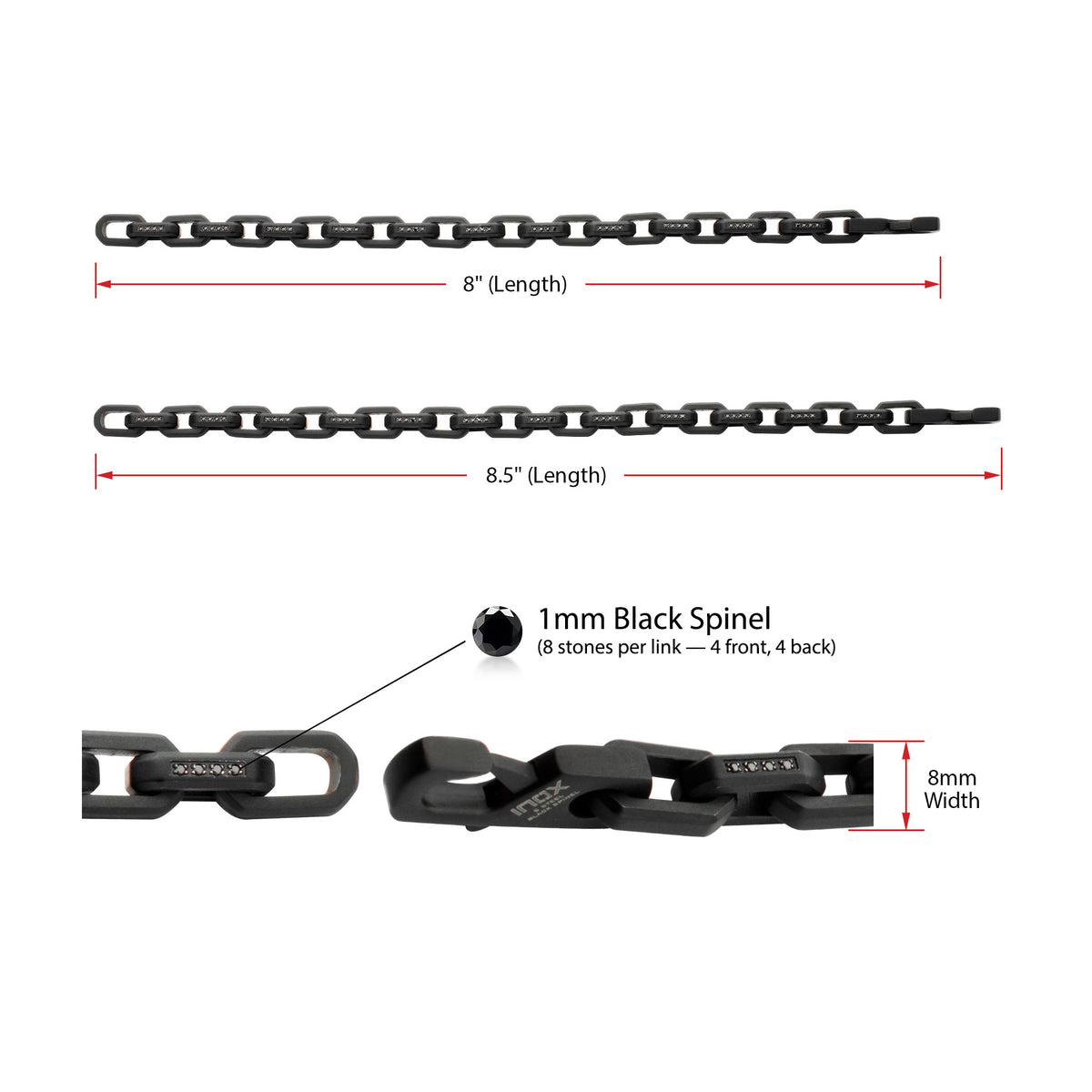 8mm Black Spinel Link Bracelet