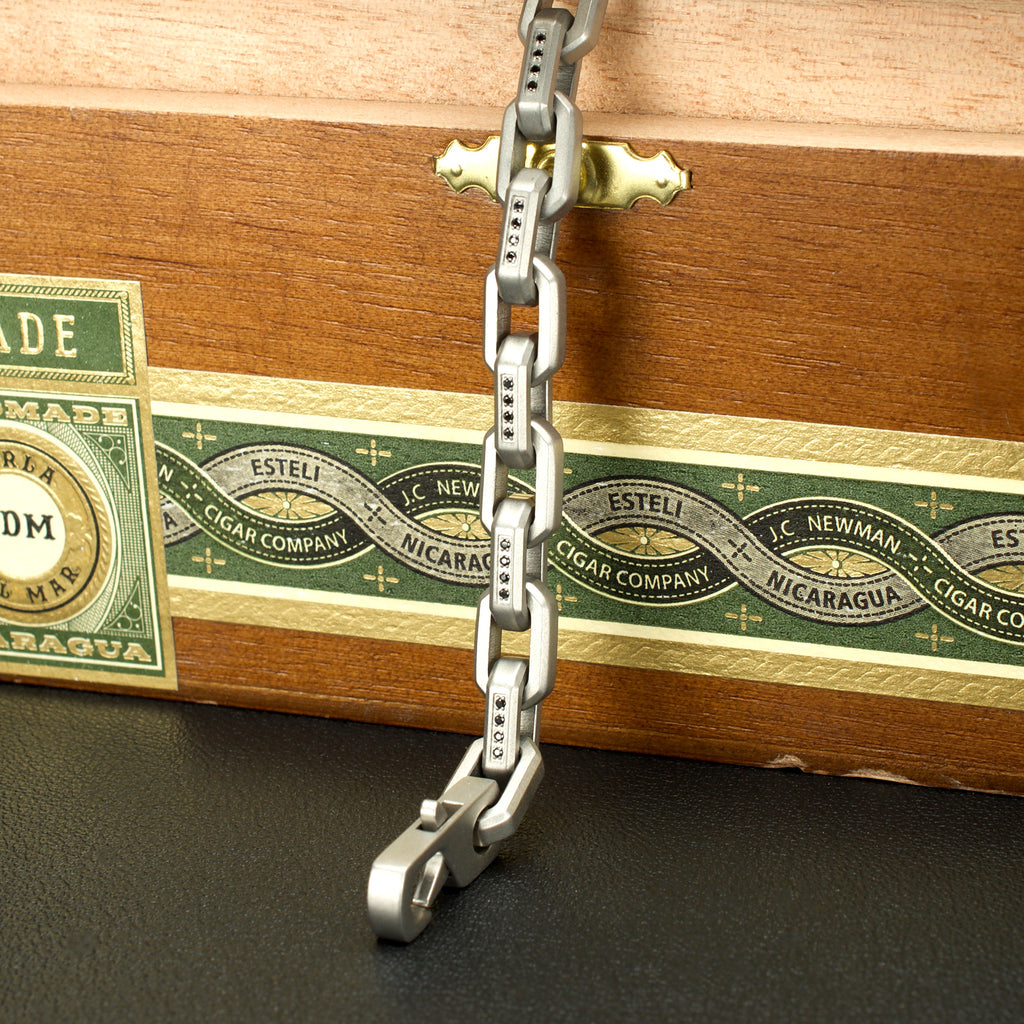 8mm Steel Black Spinel Link Bracelet