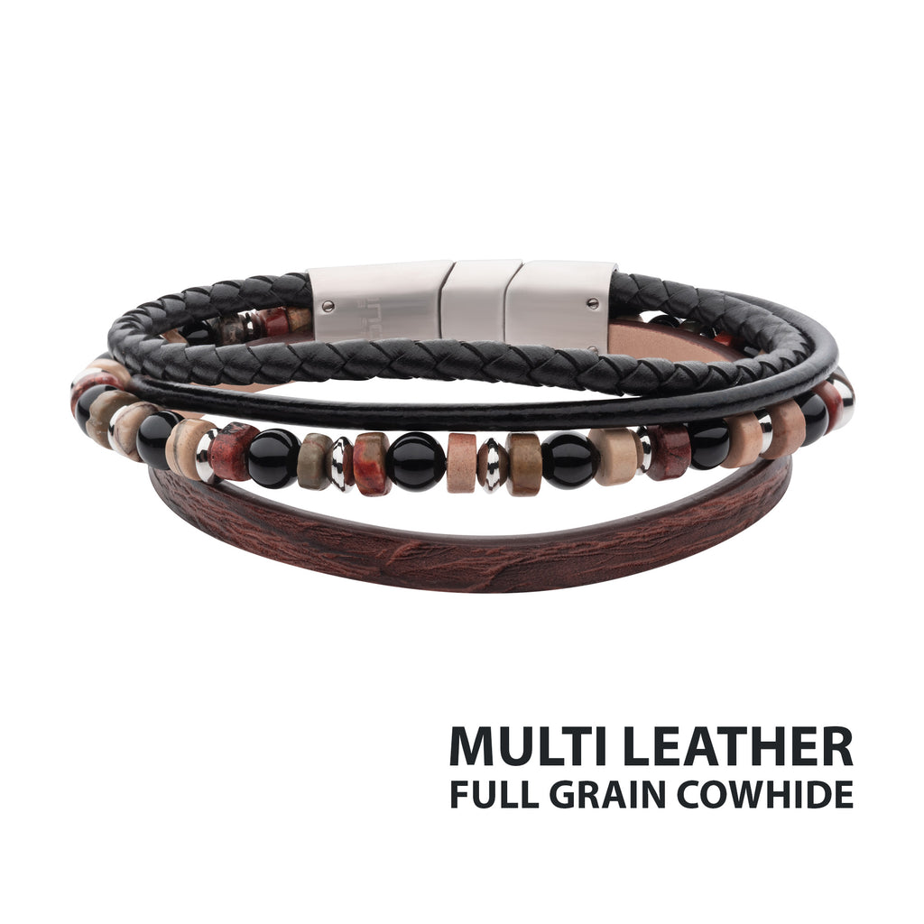 Leather Bloodstone Bead Bracelet