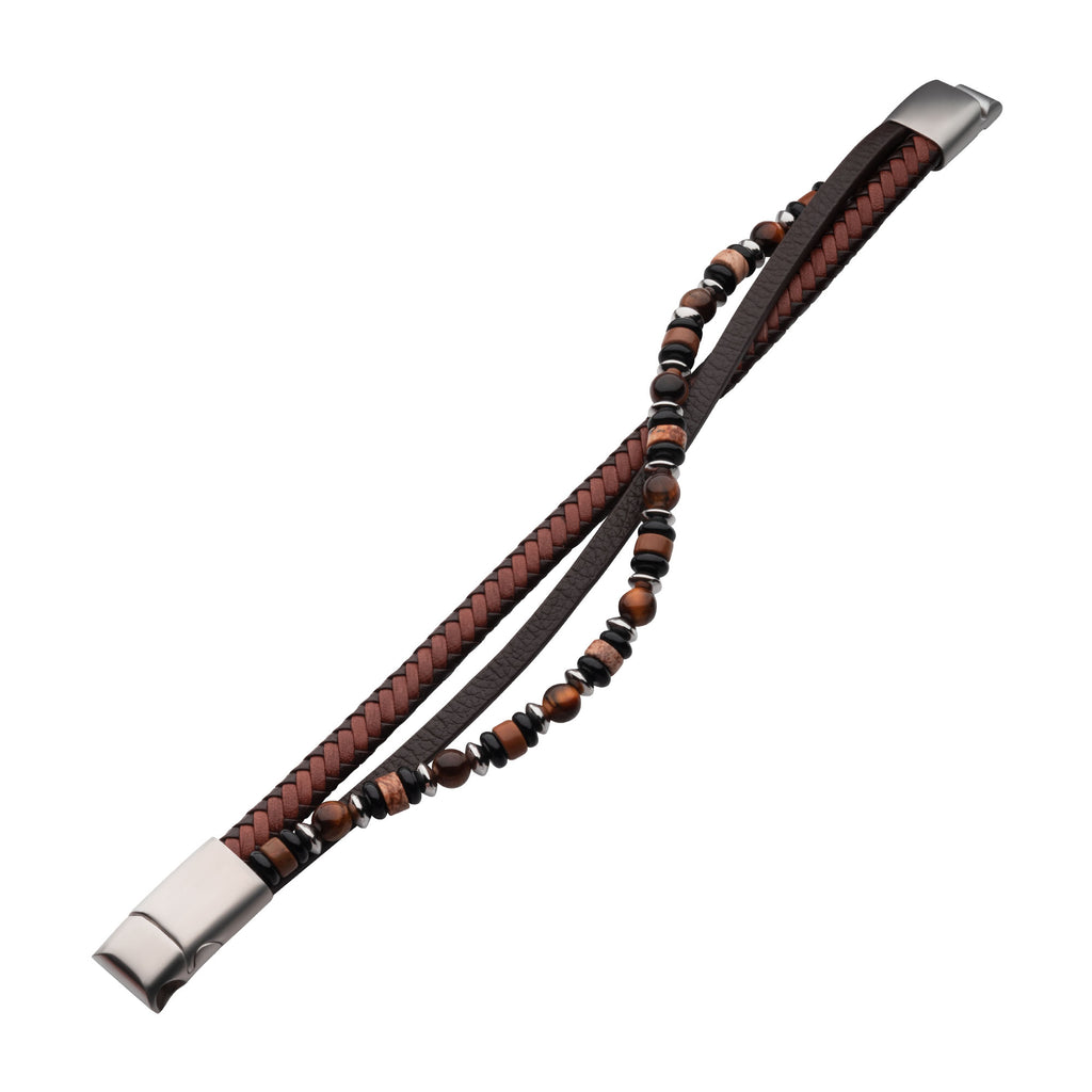 Leather Tiger's Eye Bead Bracelet [BRM1437]