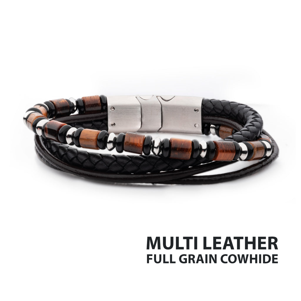 Leather Tiger's Eye Bead Bracelet