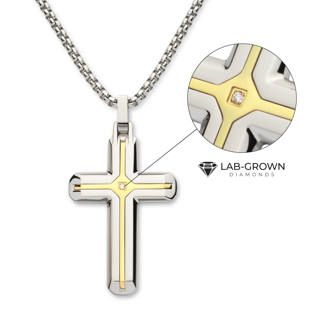 Two-Tone Lab Diamond Solitaire Cross Pendant
