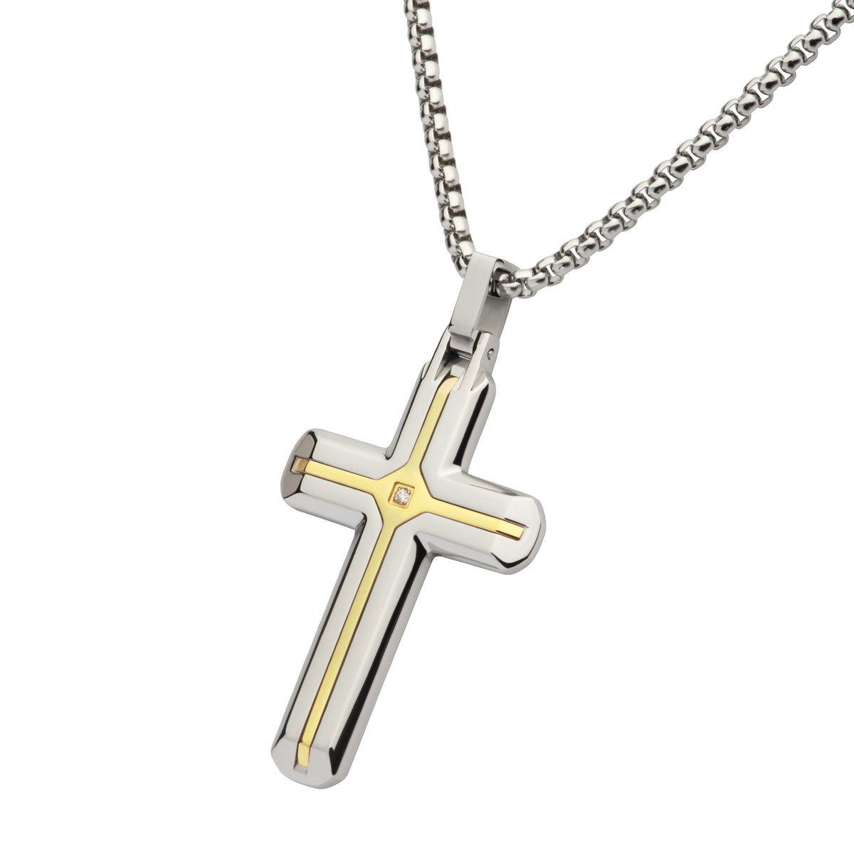 Two-Tone Lab Diamond Solitaire Cross Pendant