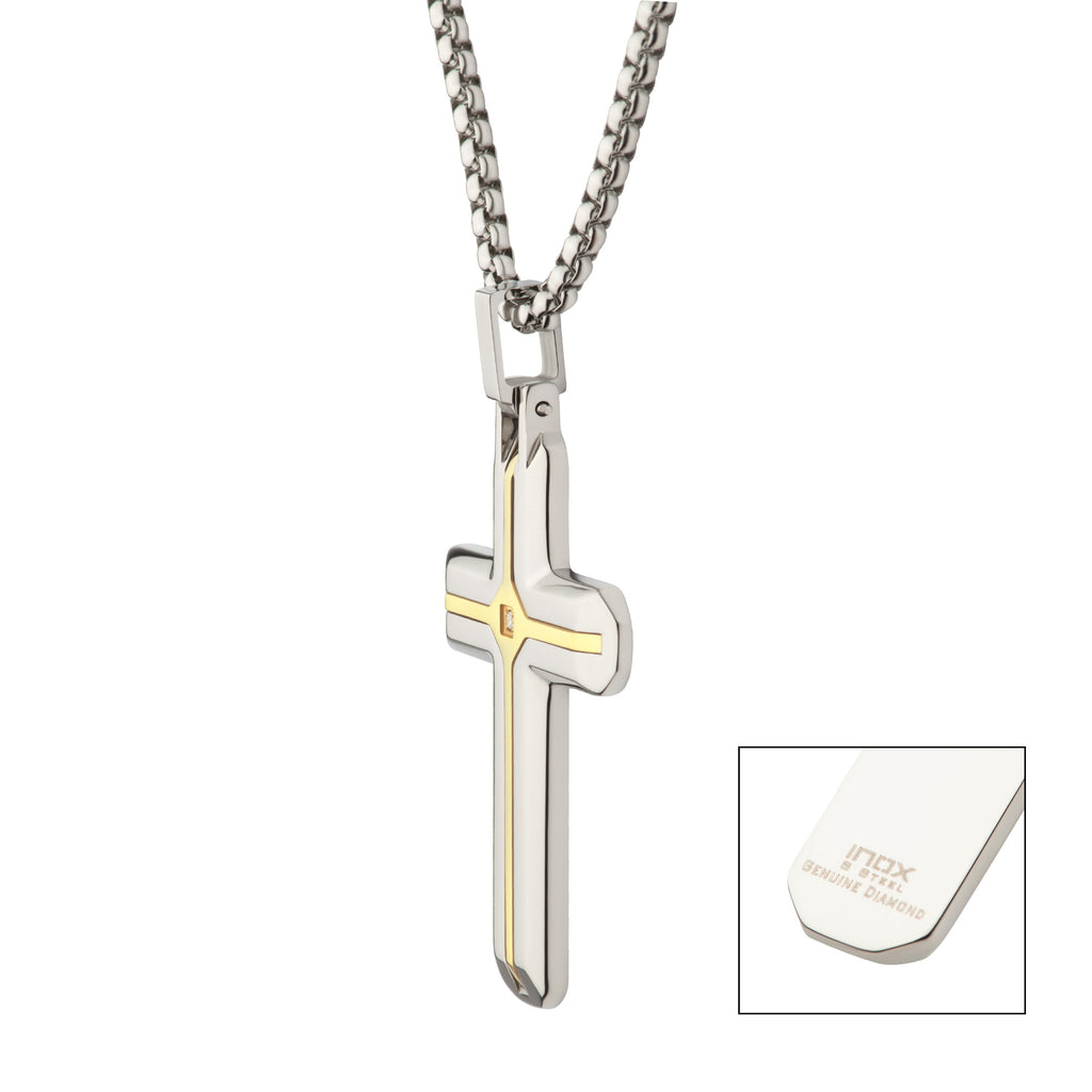 Two-Tone Lab Diamond Solitaire Cross Pendant