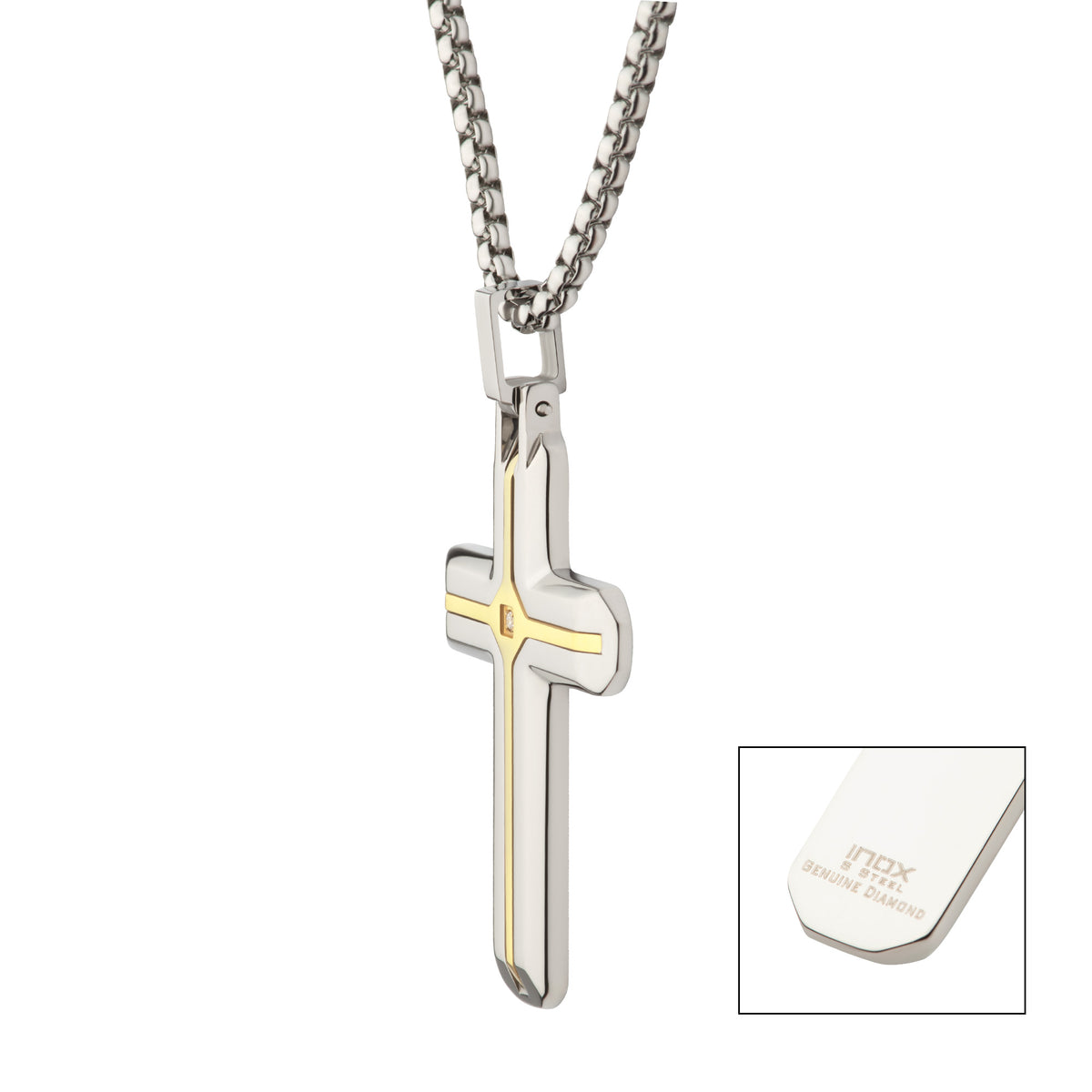 Two-Tone Lab Diamond Solitaire Cross Pendant