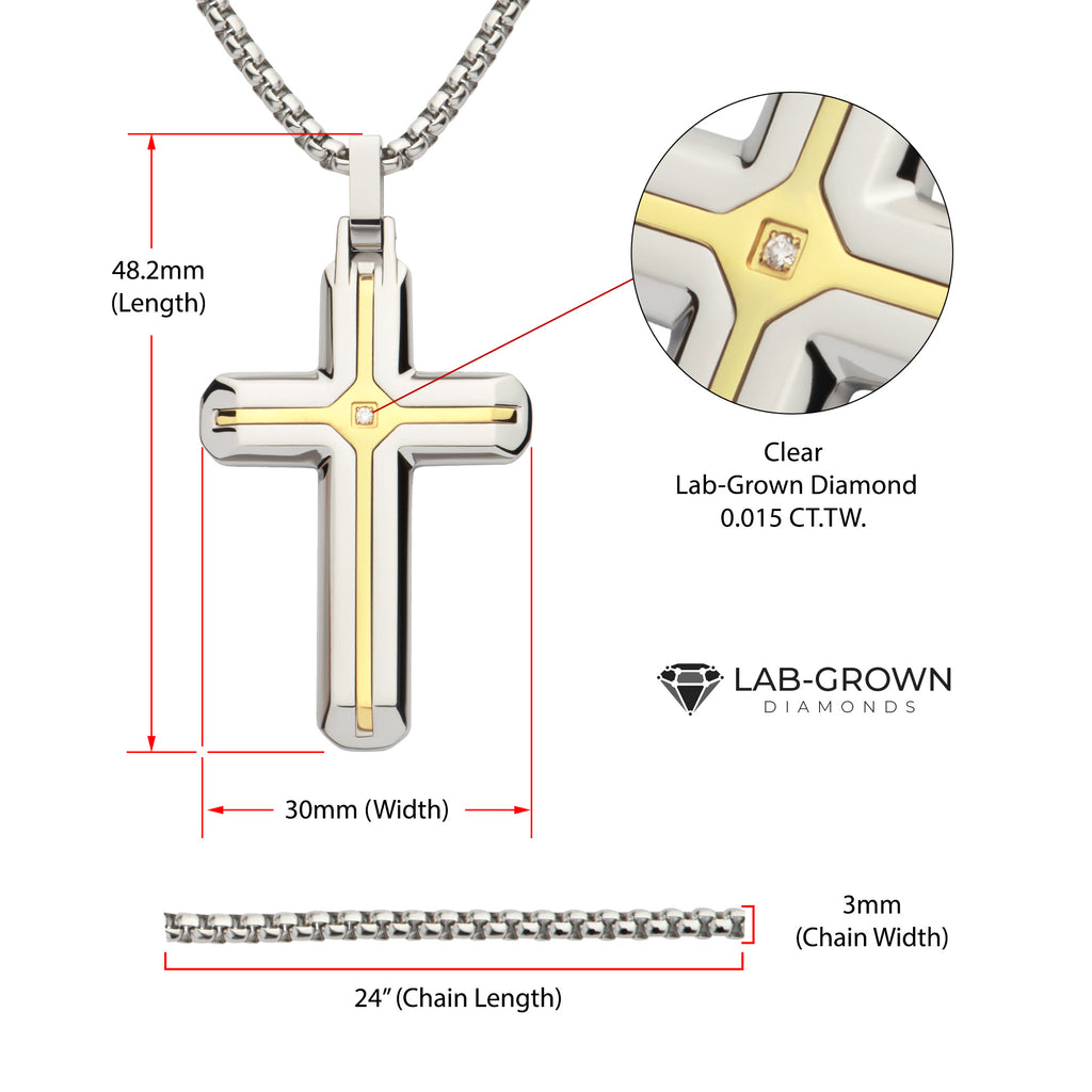 Two-Tone Lab Diamond Solitaire Cross Pendant