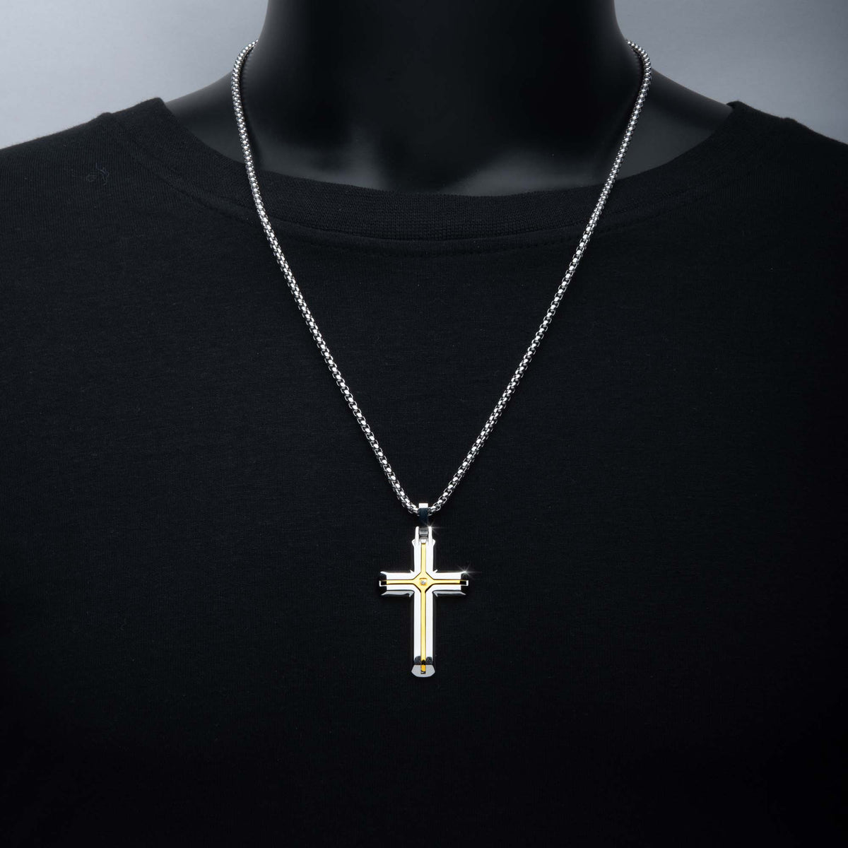 Two-Tone Lab Diamond Solitaire Cross Pendant