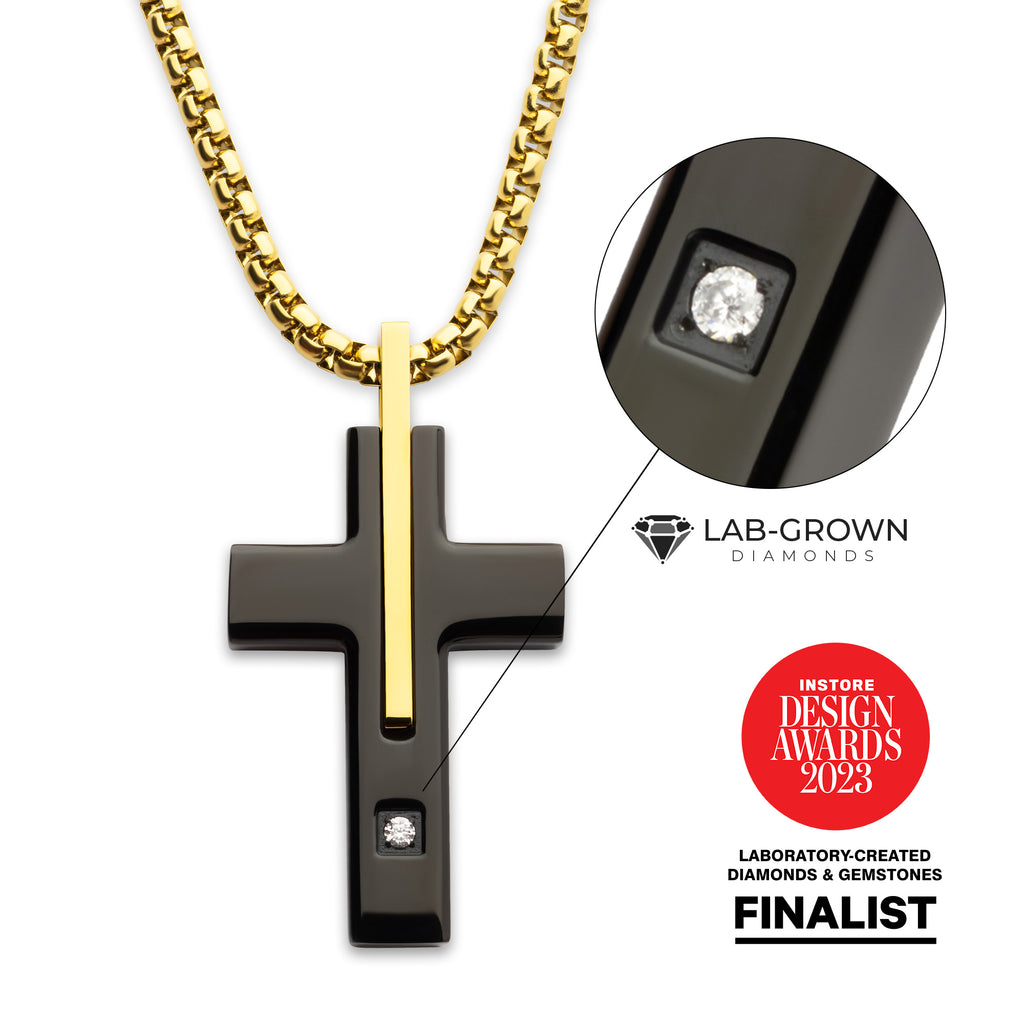 Gold Lab Diamond Solitaire Cross Pendant