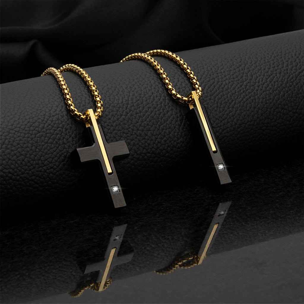 Gold Lab Diamond Solitaire Cross Pendant