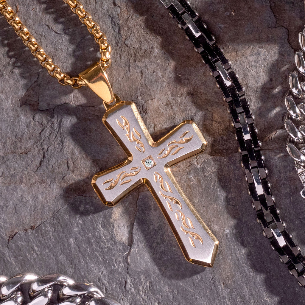 Gold Lab Diamond Tribal Cross Pendant