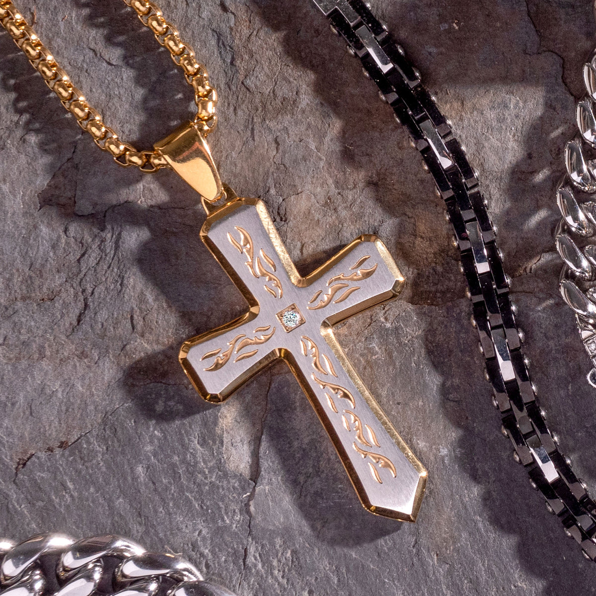 Gold Lab Diamond Tribal Cross Pendant