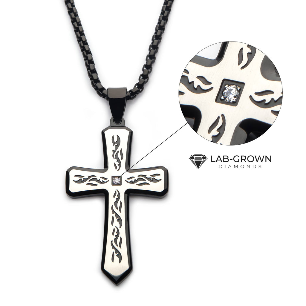 Black Lab Diamond Tribal Cross Pendant