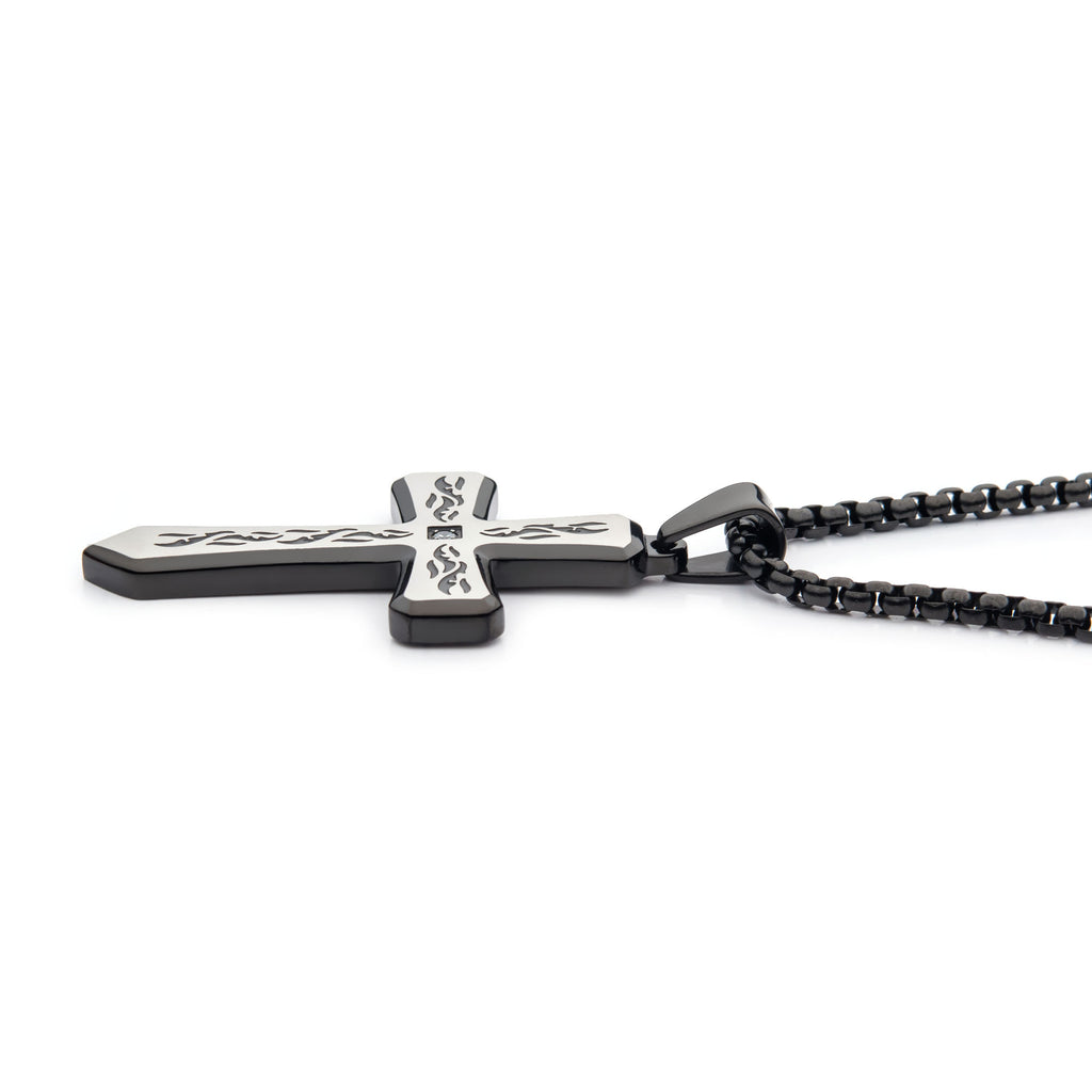 Black Lab Diamond Tribal Cross Pendant