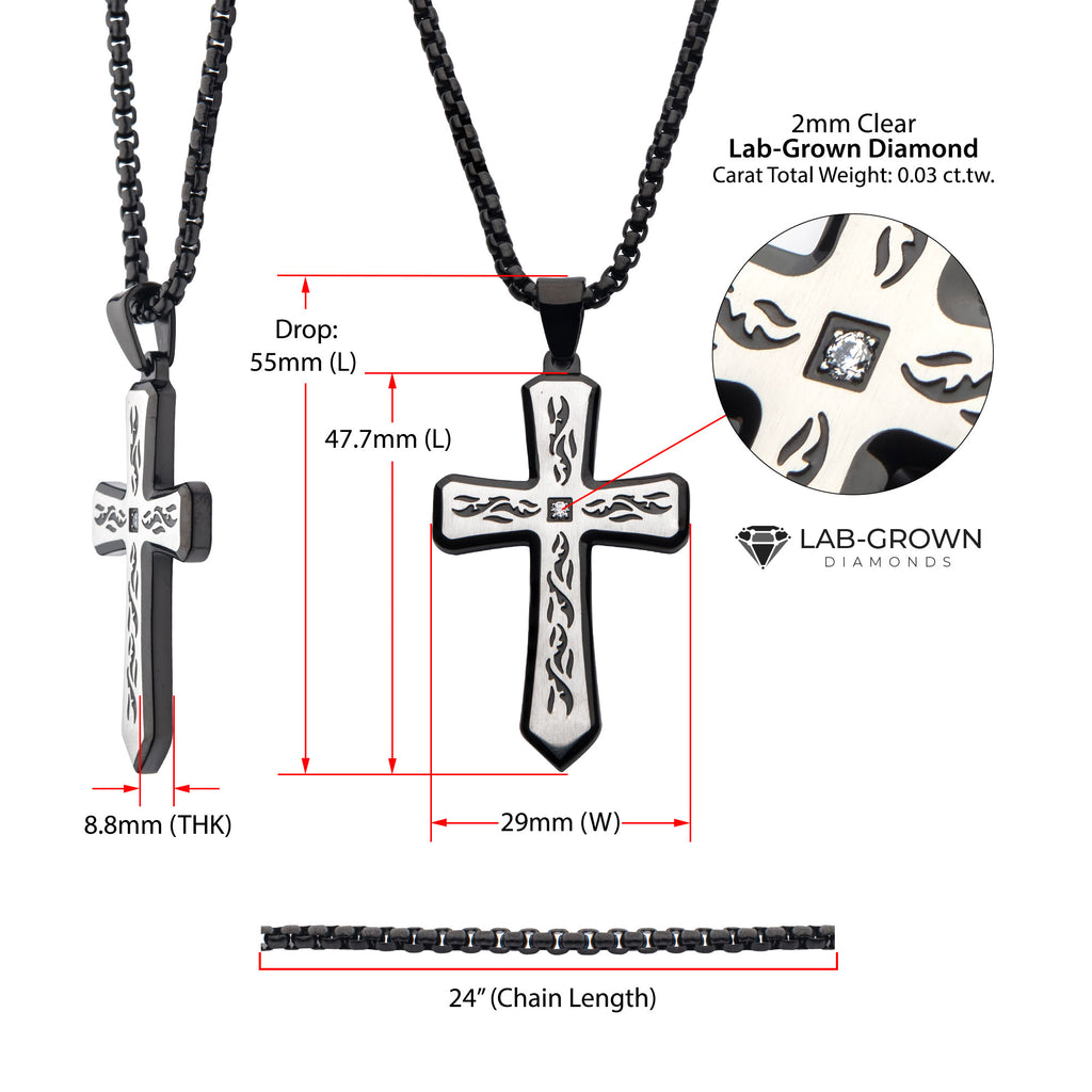 Black Lab Diamond Tribal Cross Pendant