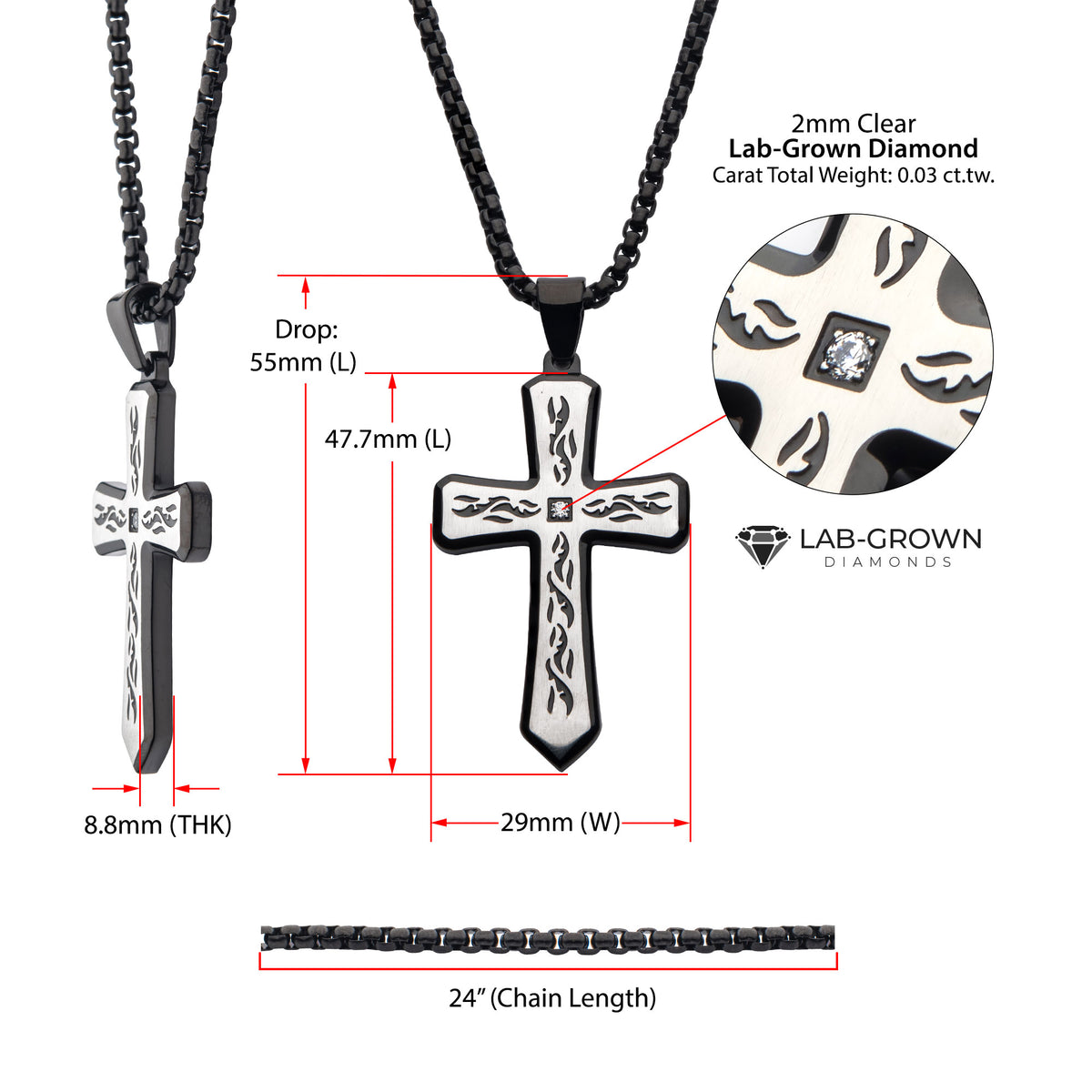 Black Lab Diamond Tribal Cross Pendant