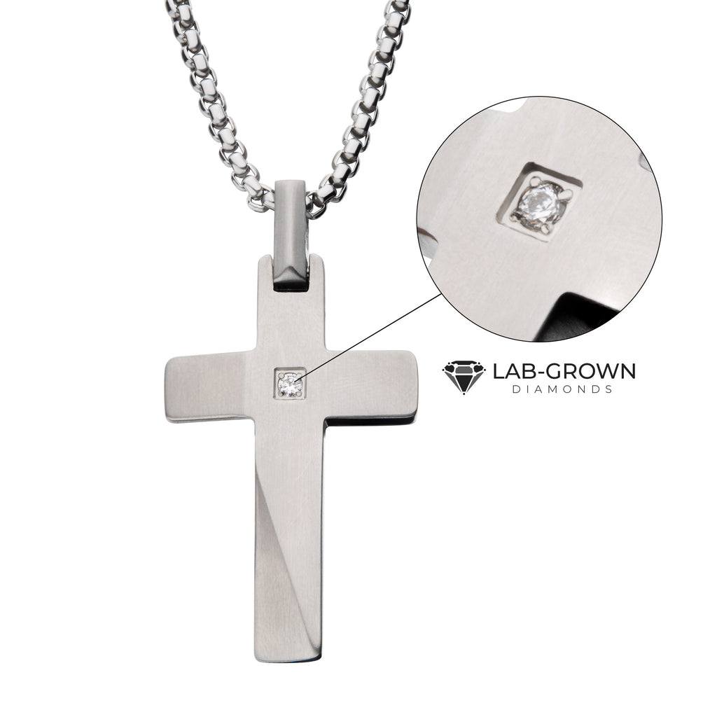 Steel Lab Diamond Beveled Cross Pendant