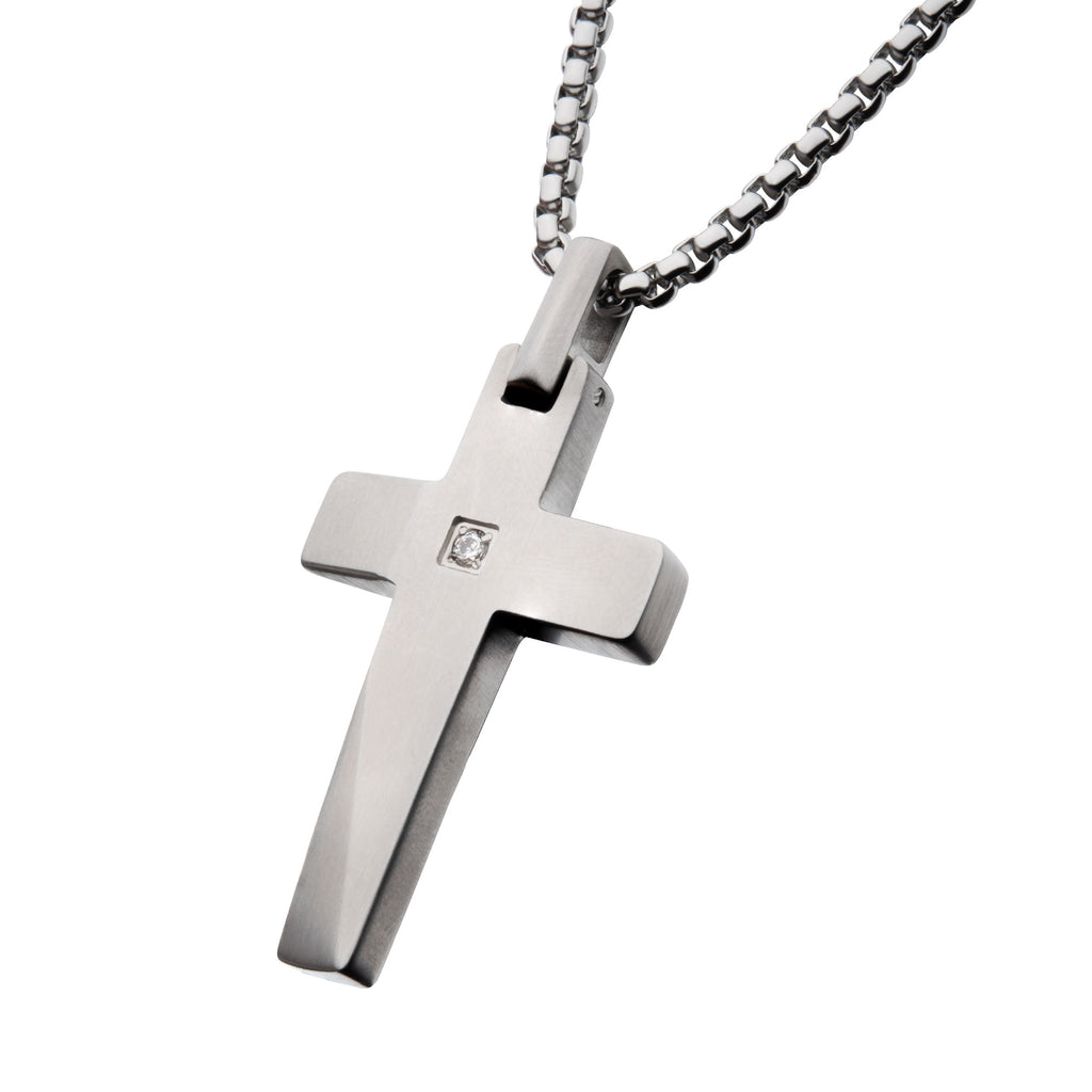 Steel Lab Diamond Beveled Cross Pendant
