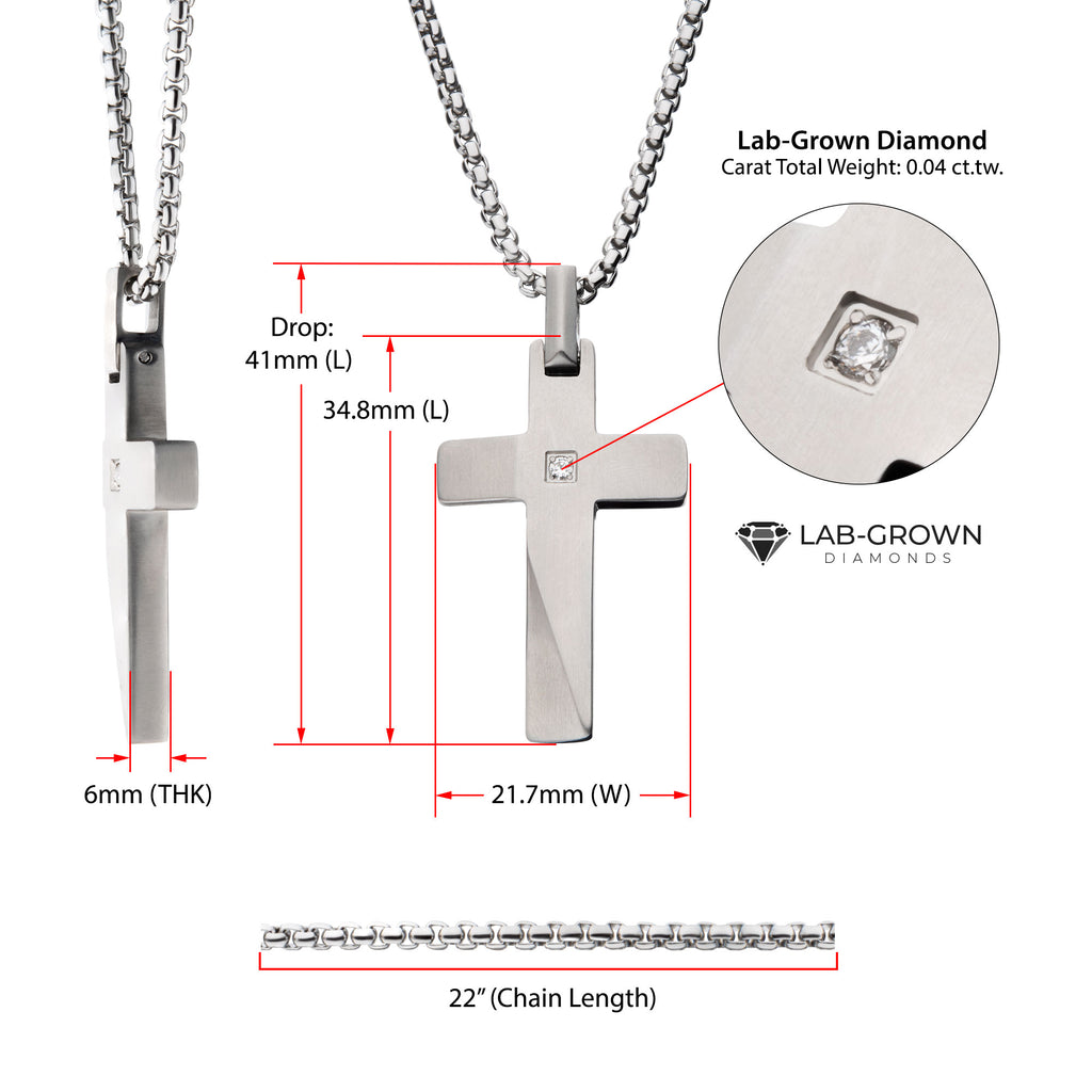 Steel Lab Diamond Beveled Cross Pendant