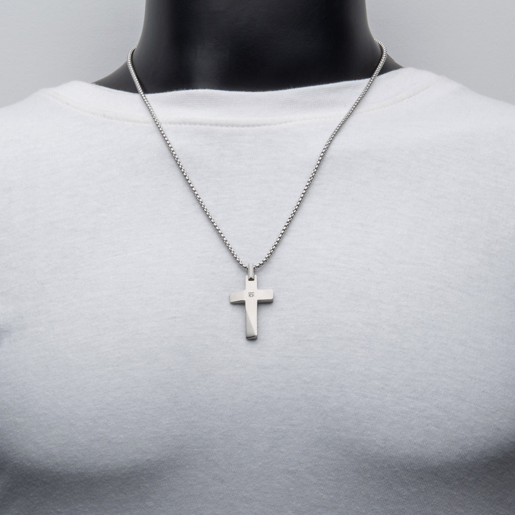 Steel Lab Diamond Beveled Cross Pendant