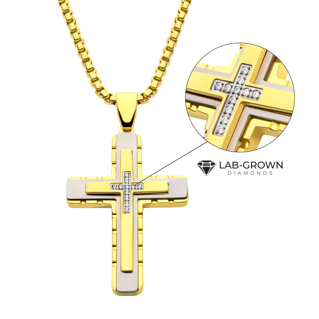 Gold Lab Diamond Layered Cross Pendant [LGDSSP428GPNK]