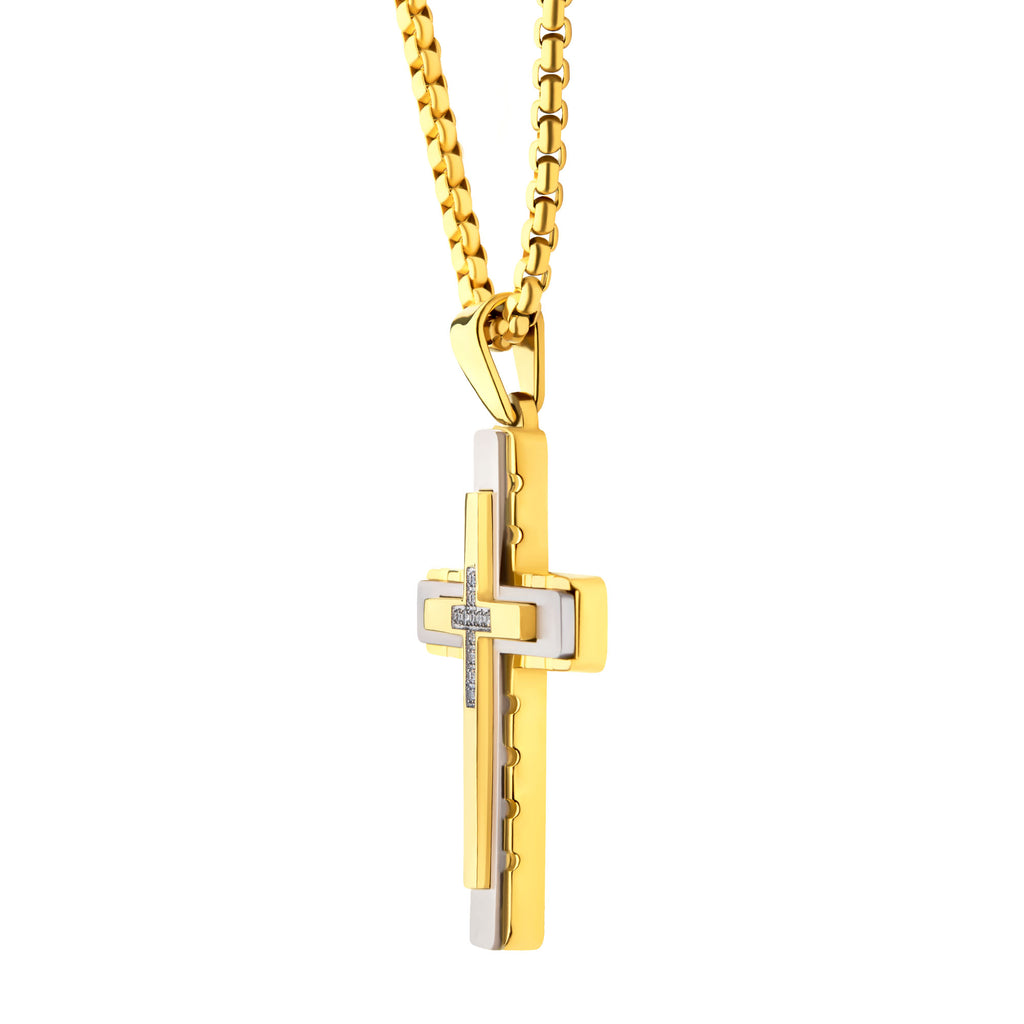 Gold Lab Diamond Layered Cross Pendant [LGDSSP428GPNK]