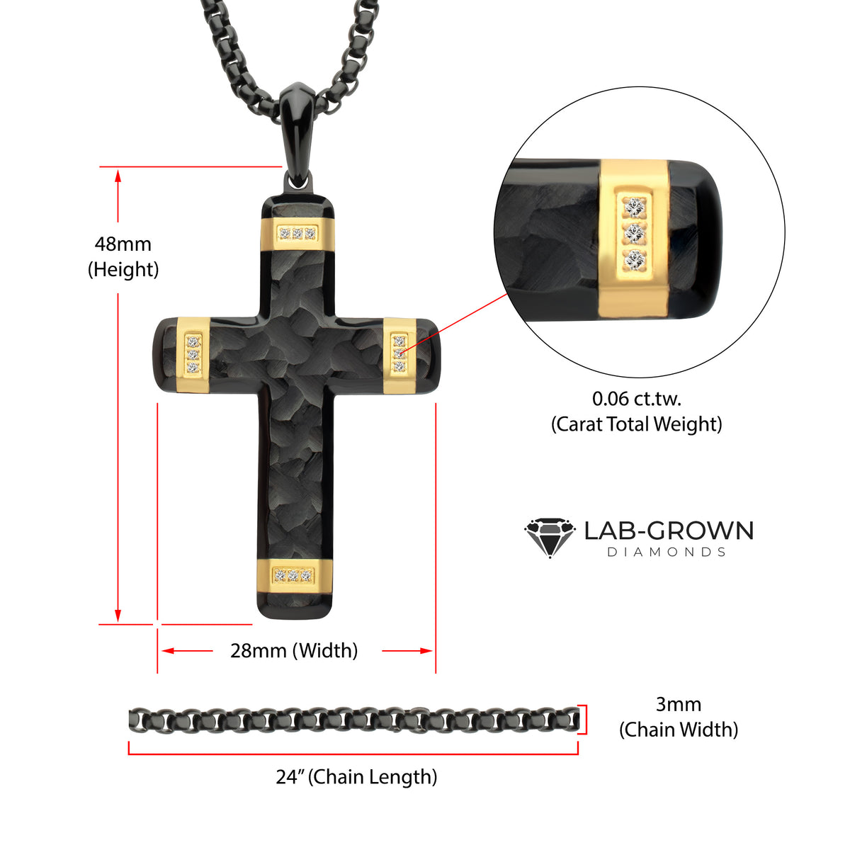 Black Lab Diamond Large Cross Pendant