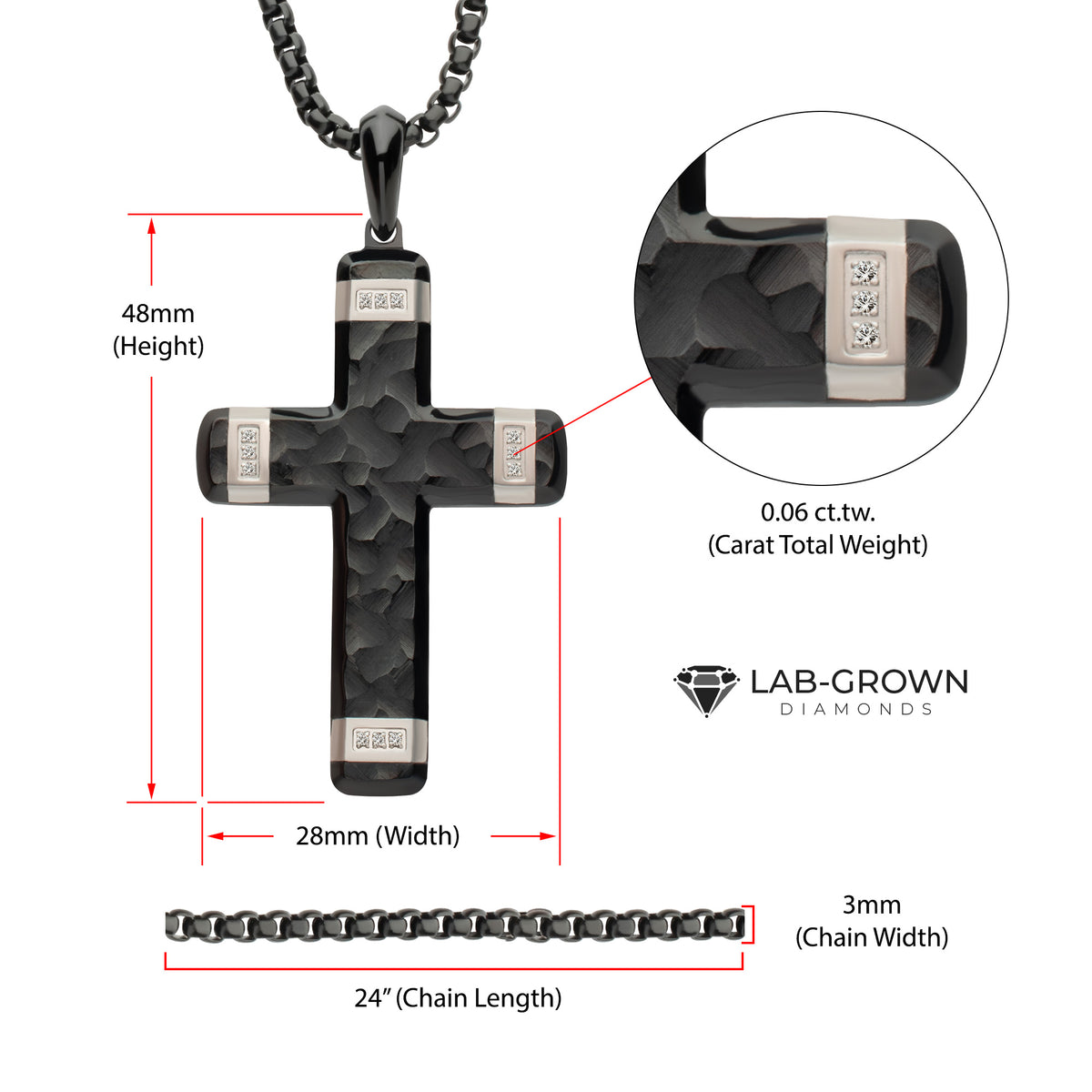 Matte Black Lab Diamond Large Cross Pendant