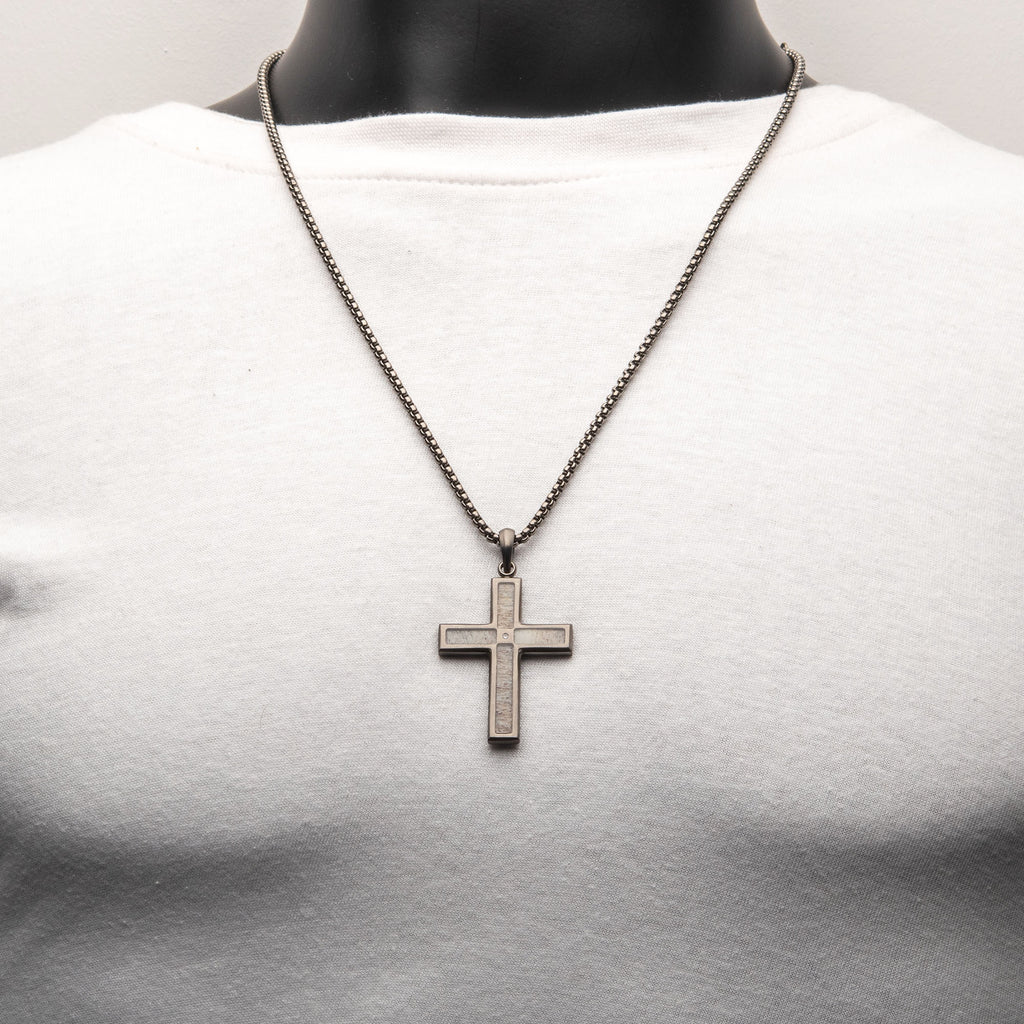 Gunmetal Lab Diamond Antler Cross Pendant