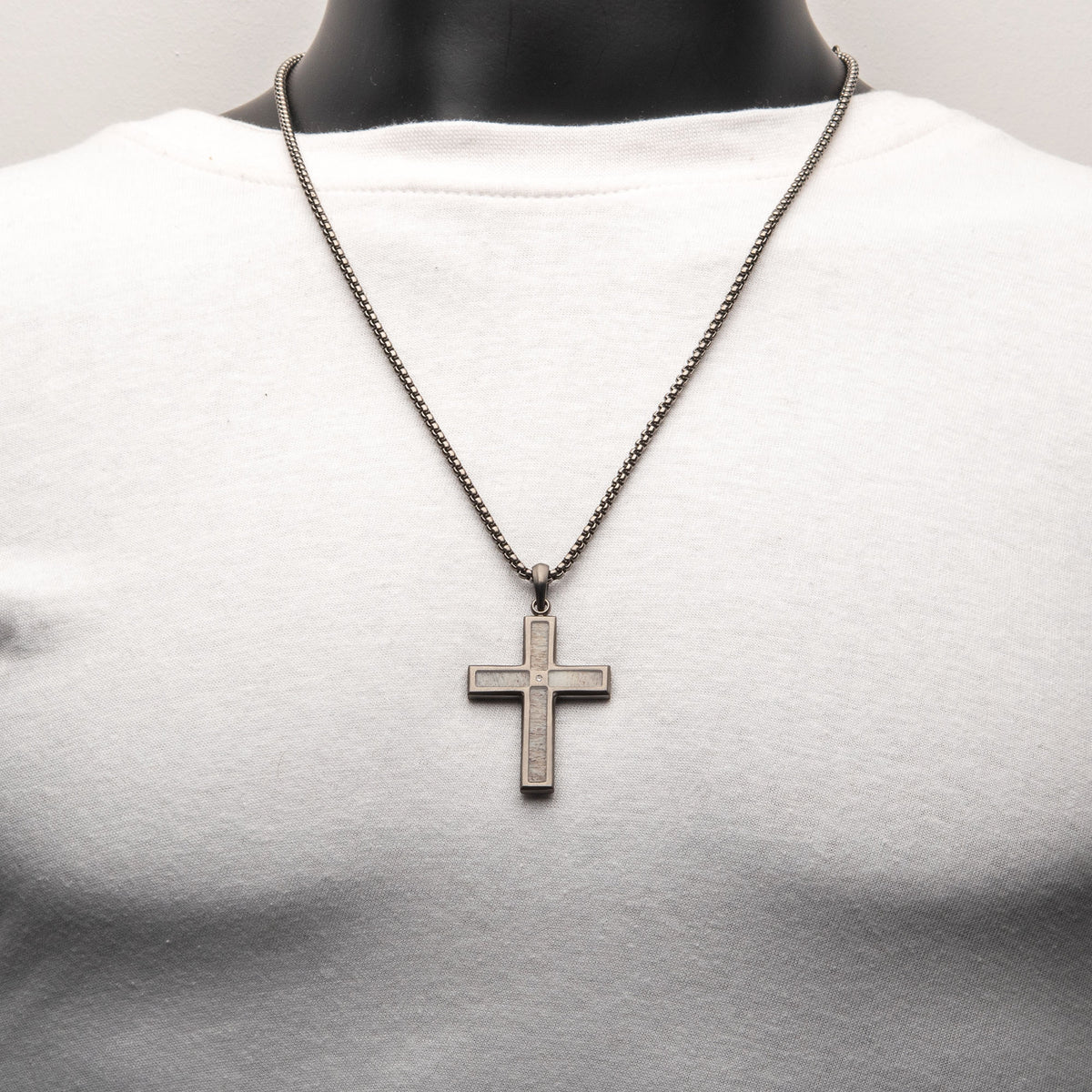 Gunmetal Lab Diamond Antler Cross Pendant