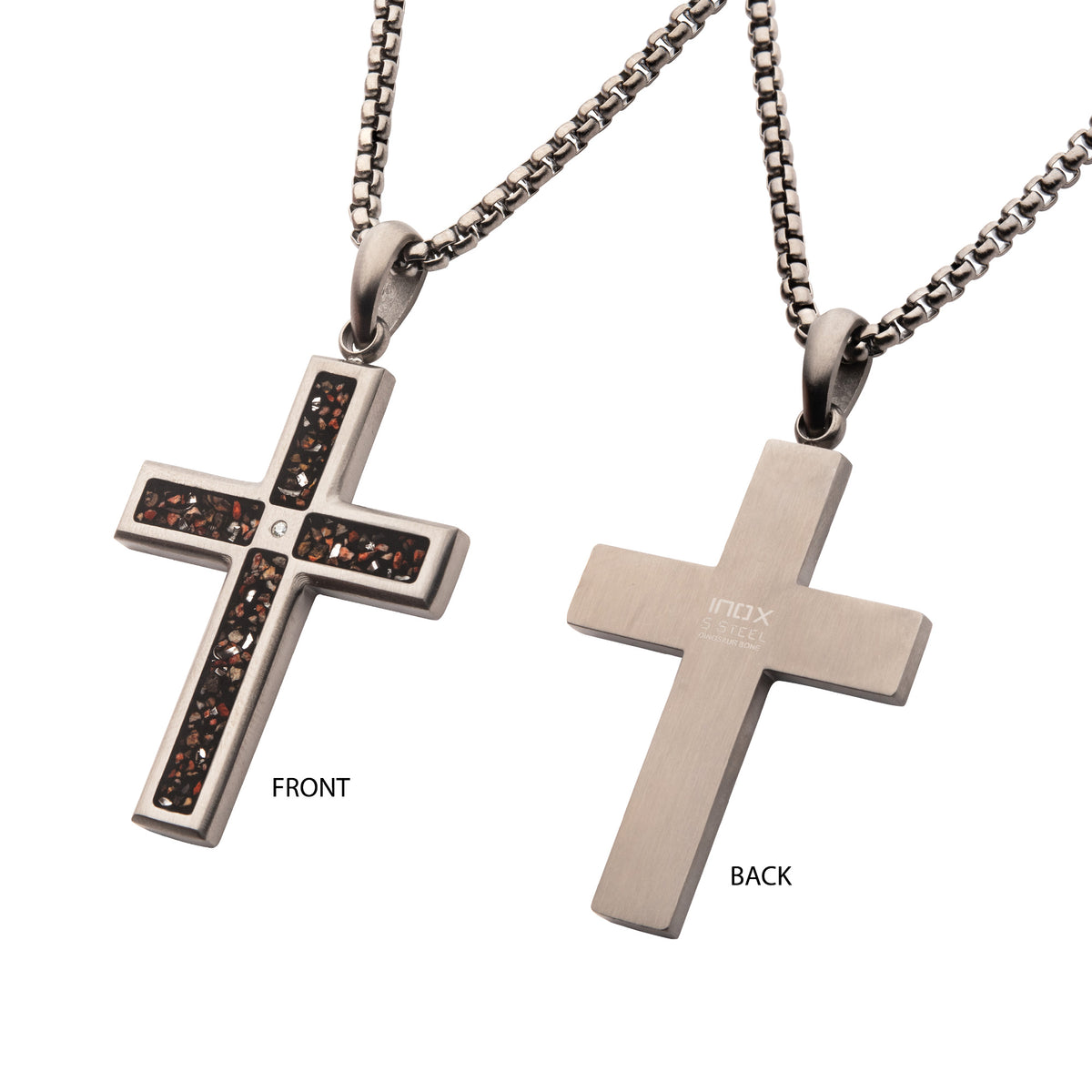 Gunmetal Lab Diamond Dino Bone Cross Pendant