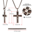Gunmetal Lab Diamond Dino Bone Cross Pendant