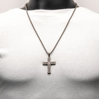 Gunmetal Lab Diamond Dino Bone Cross Pendant