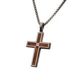 Gunmetal Lab Diamond Wood Cross Pendant