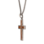 Gunmetal Lab Diamond Wood Cross Pendant