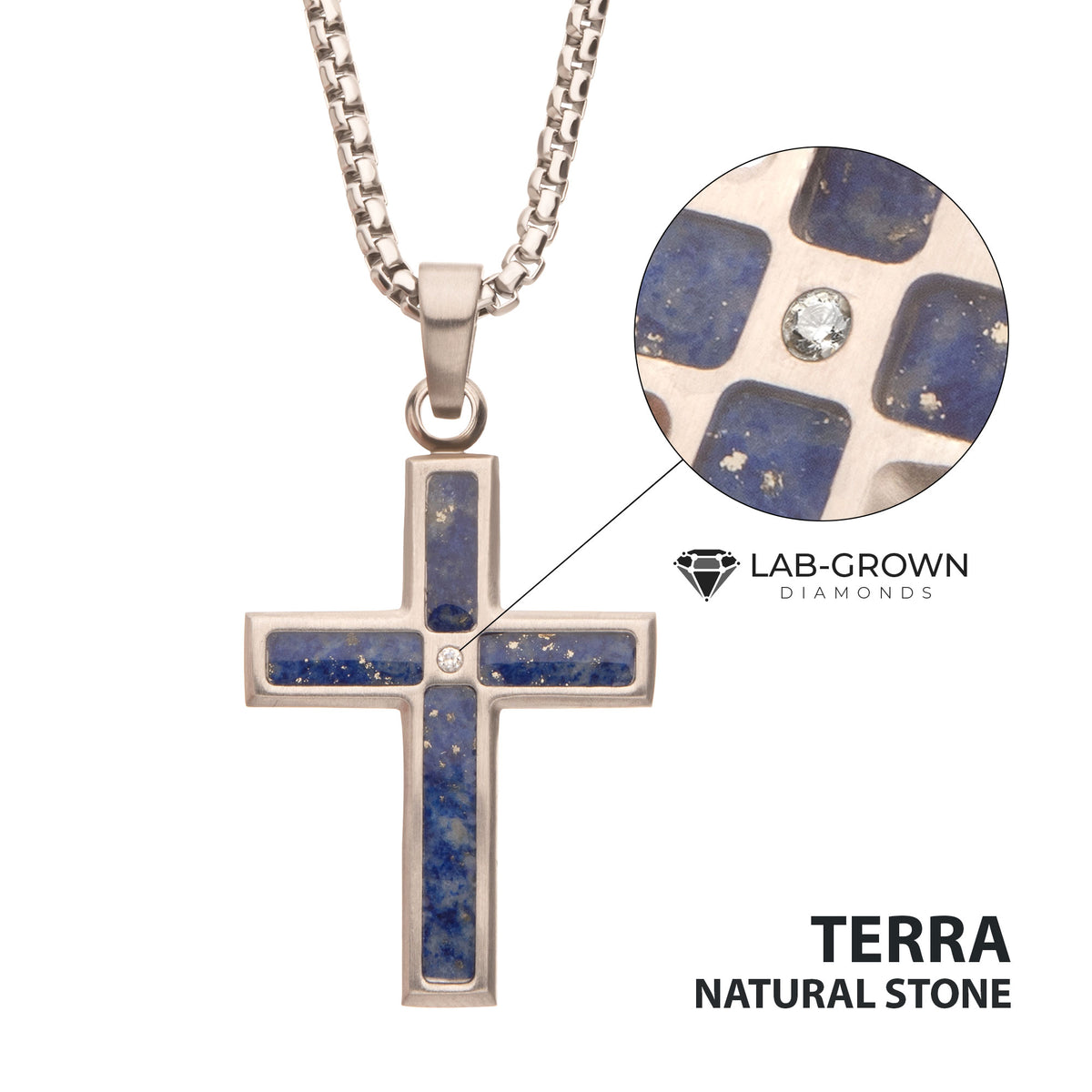 Steel Lab Diamond Lapis Cross Pendant