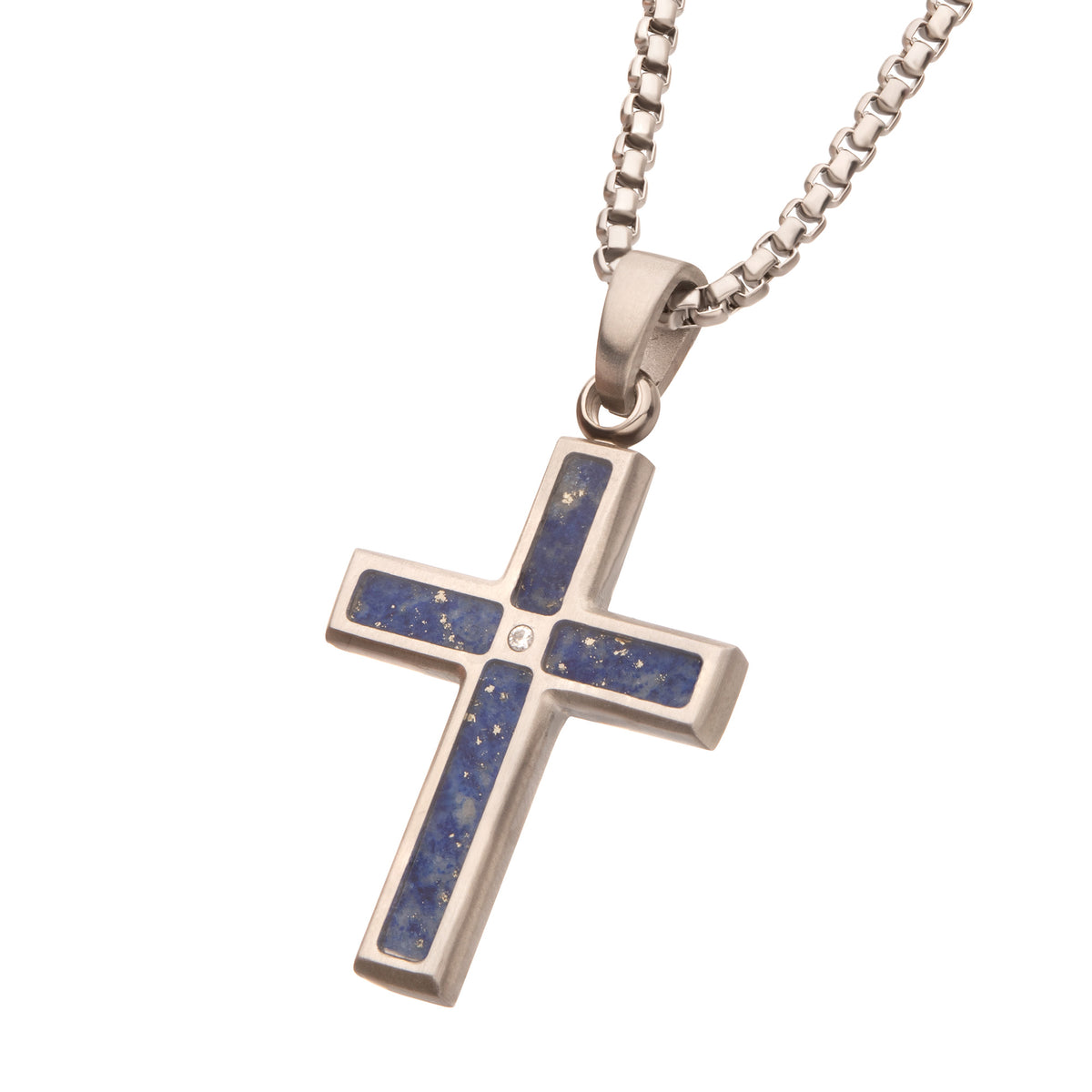 Steel Lab Diamond Lapis Cross Pendant