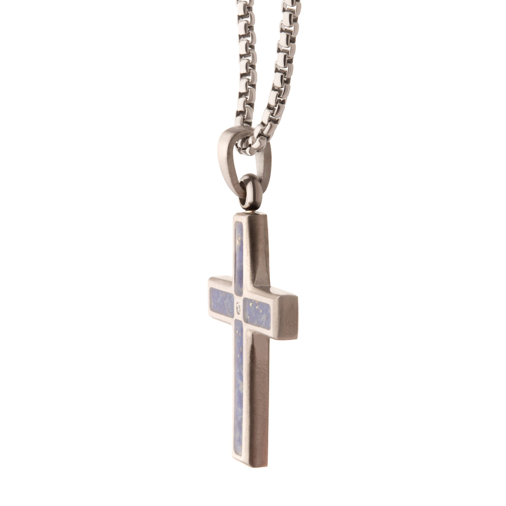 Steel Lab Diamond Lapis Cross Pendant