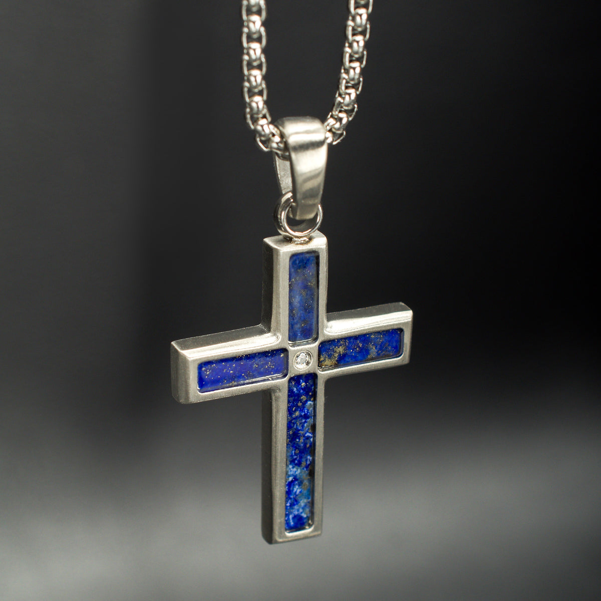 Steel Lab Diamond Lapis Cross Pendant