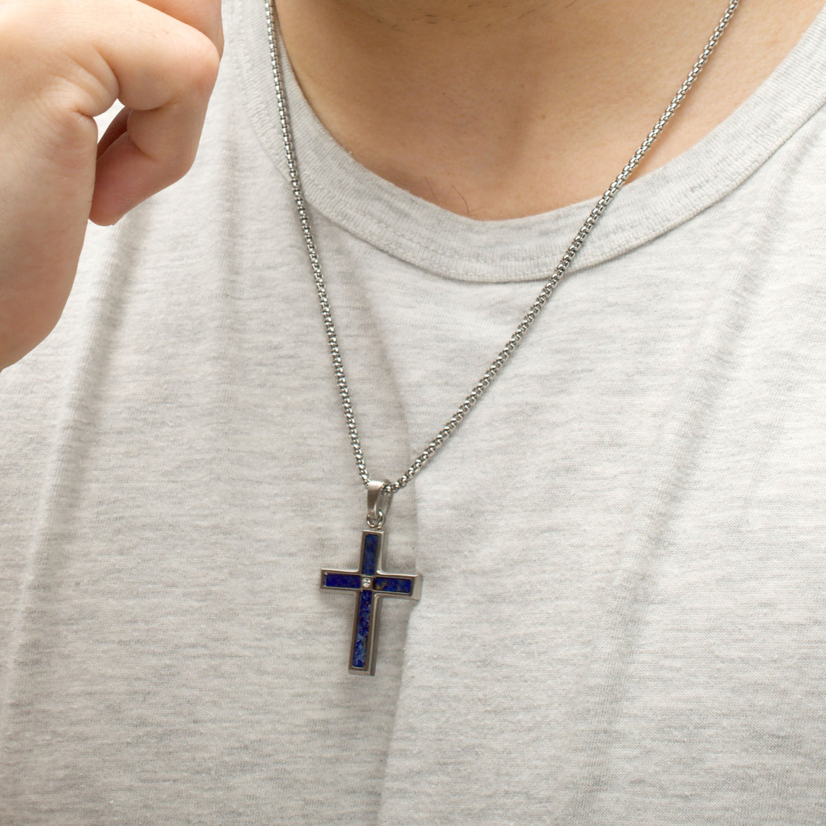 Steel Lab Diamond Lapis Cross Pendant