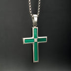 Steel Lab Diamond Malachite Cross Pendant