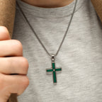 Steel Lab Diamond Malachite Cross Pendant