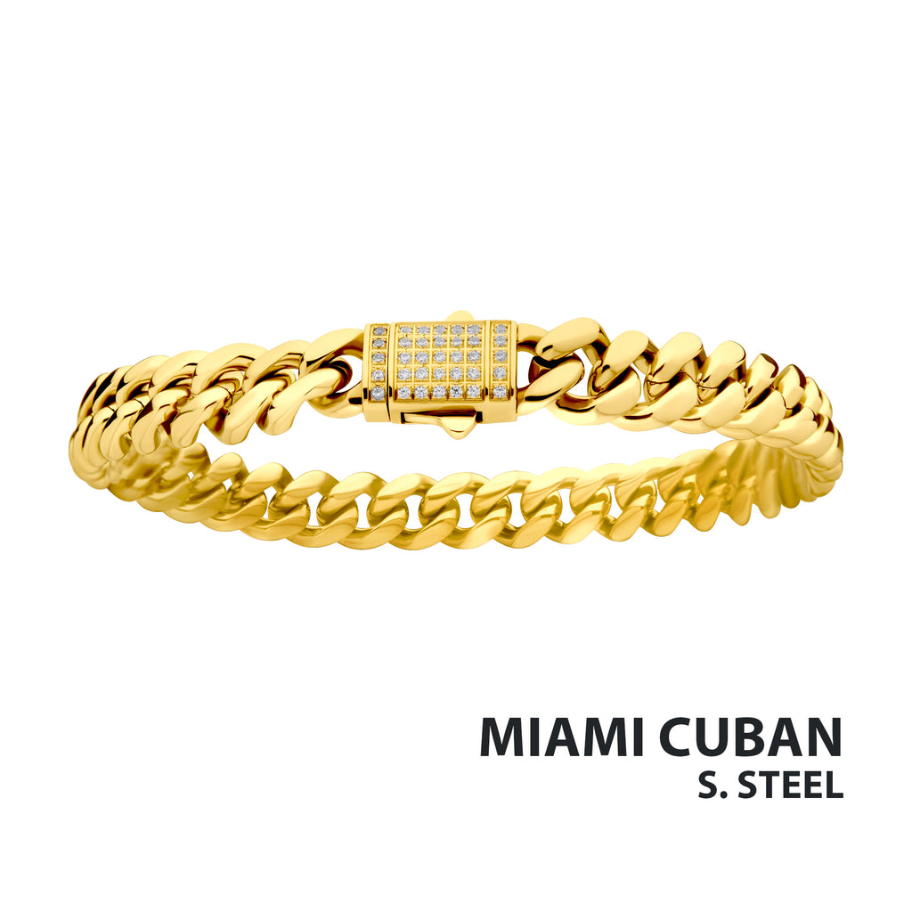 8mm Gold CZ Miami Cuban Bracelet [NSTC2108-8GP]